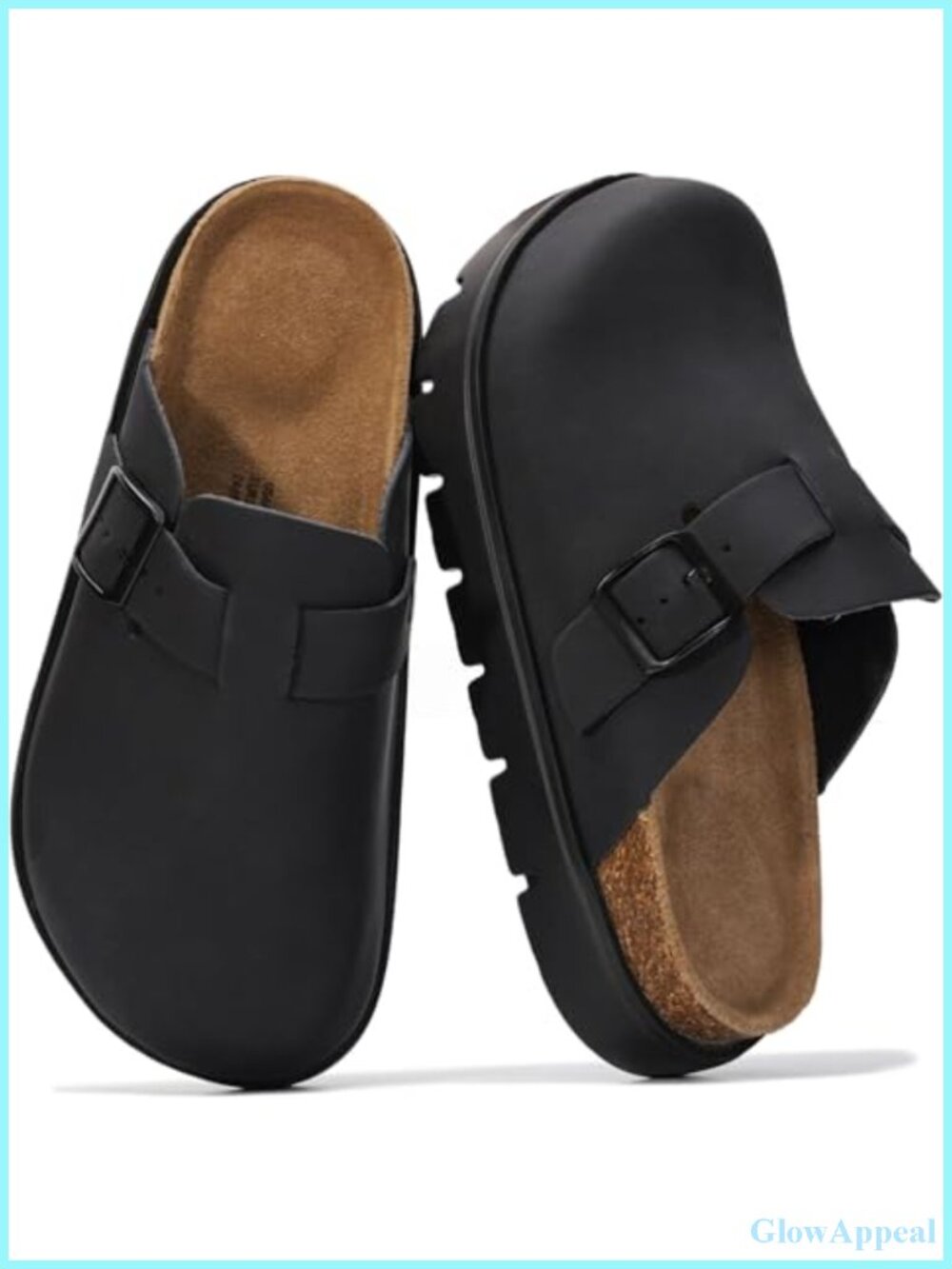 Genuine Leather Platform Clogs for Women Cork Footbed Memory Foam Slip On